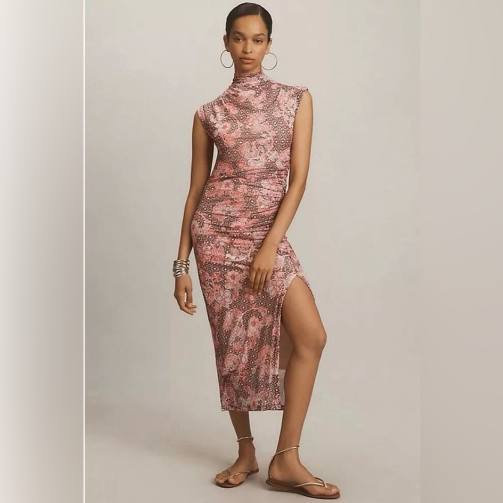 Anthropologie Pink and Black  Maya cowl neck Midi Dress